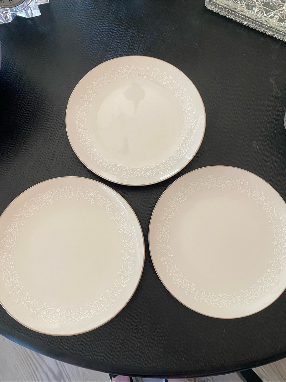 Noritake Cream Salad Plates with Embossed Floral Border - Set of 3